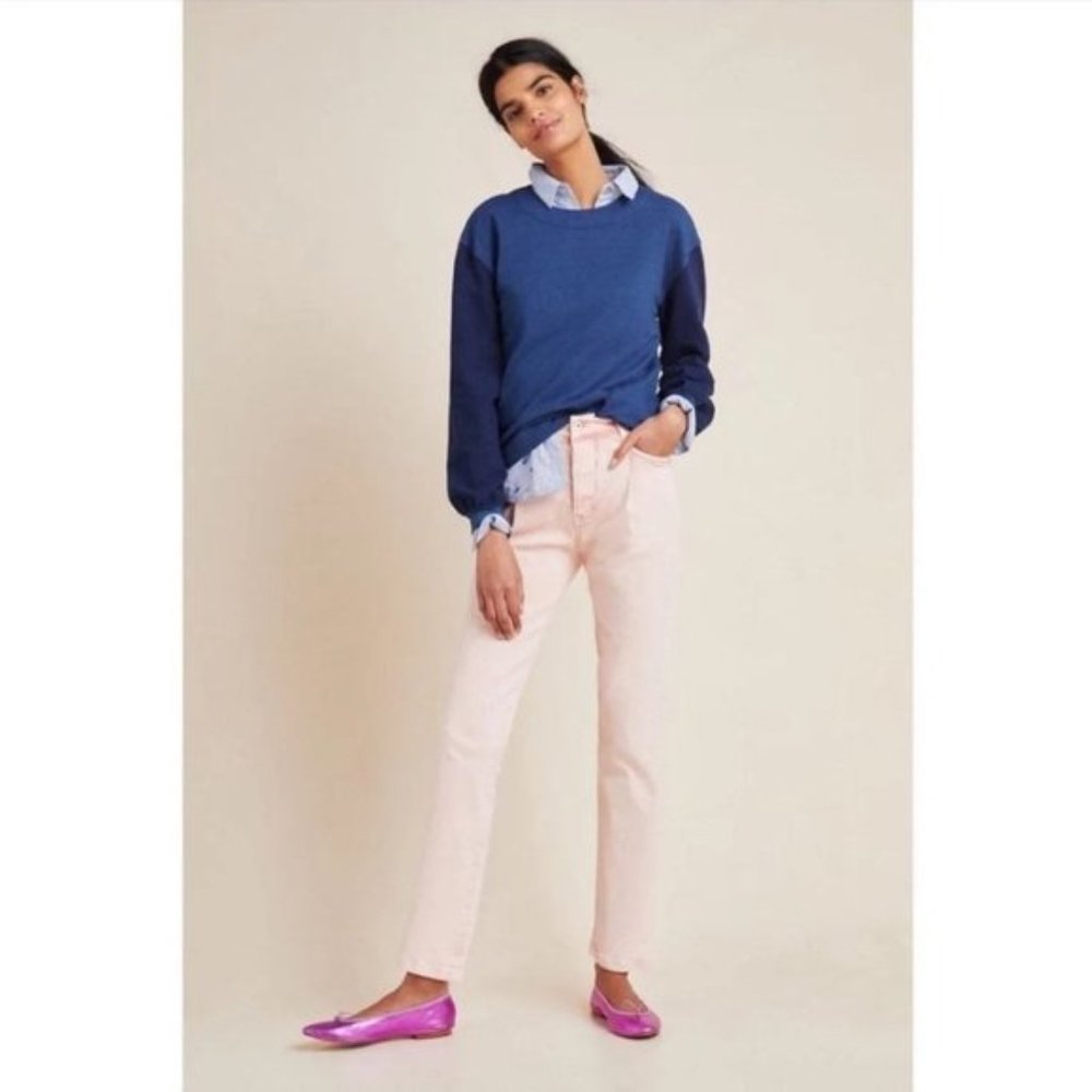Anthropologie Pilcro Ultra High Rise Acid Wash Straight Jeans Button Fly Pink 27 - Picture 3 of 12